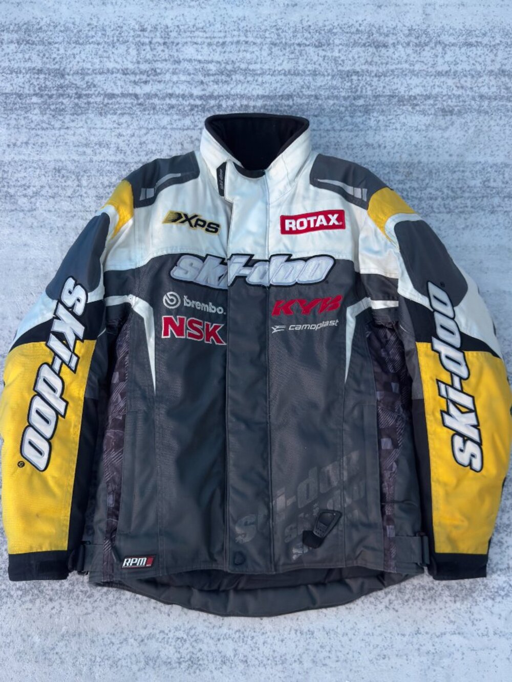 Ski-Doo Team Racing Snowmobile Jacket Yellow Grey Insulated Winter Coat Size XS
